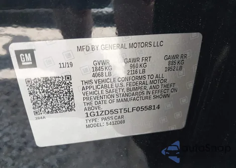 2020 Chevrolet Malibu Fwd Lt из США, поврежденный, VIN 1G1ZD5ST5LF055814